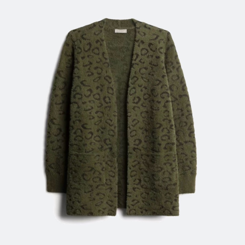 Elegant Olive Leopard Print Cardigan
